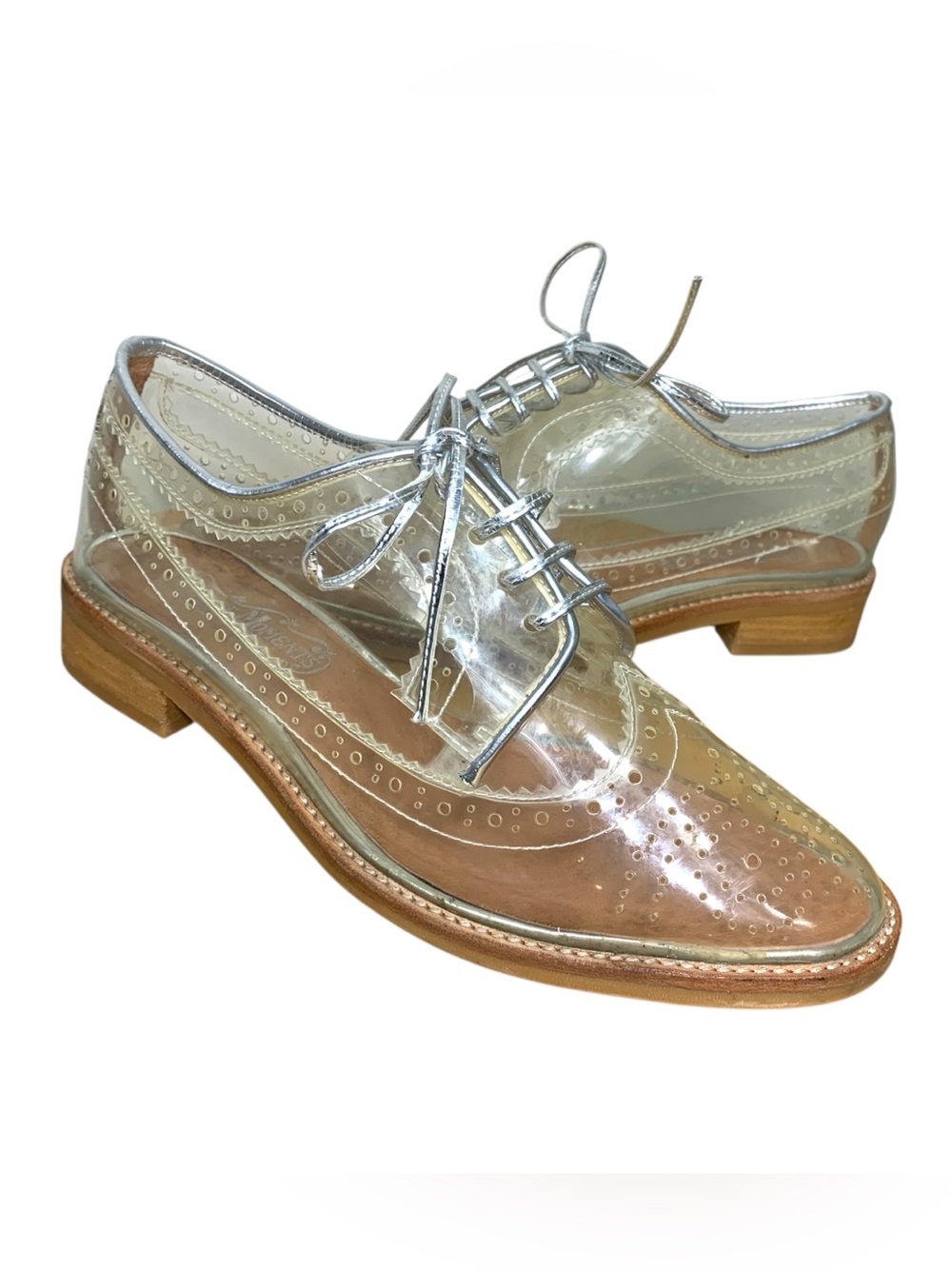 Jeffrey Campbell Clear Vinyl Shoes Wingtip Oxford Brogue Loafers 9 Silver Trim